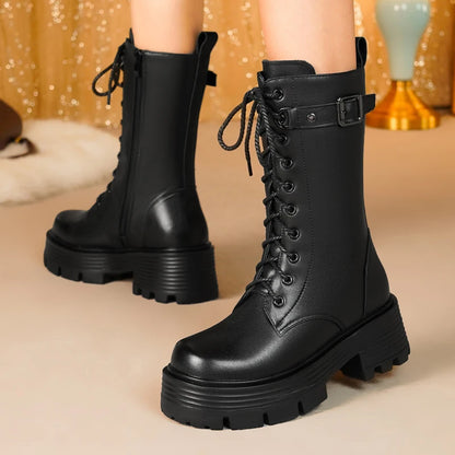 AIYUQI Women's Winter Shoes 2025 New Genuine Leather Women's Biker Boots Large Size 41 42 43 Warm Platform Women's Snow Boots