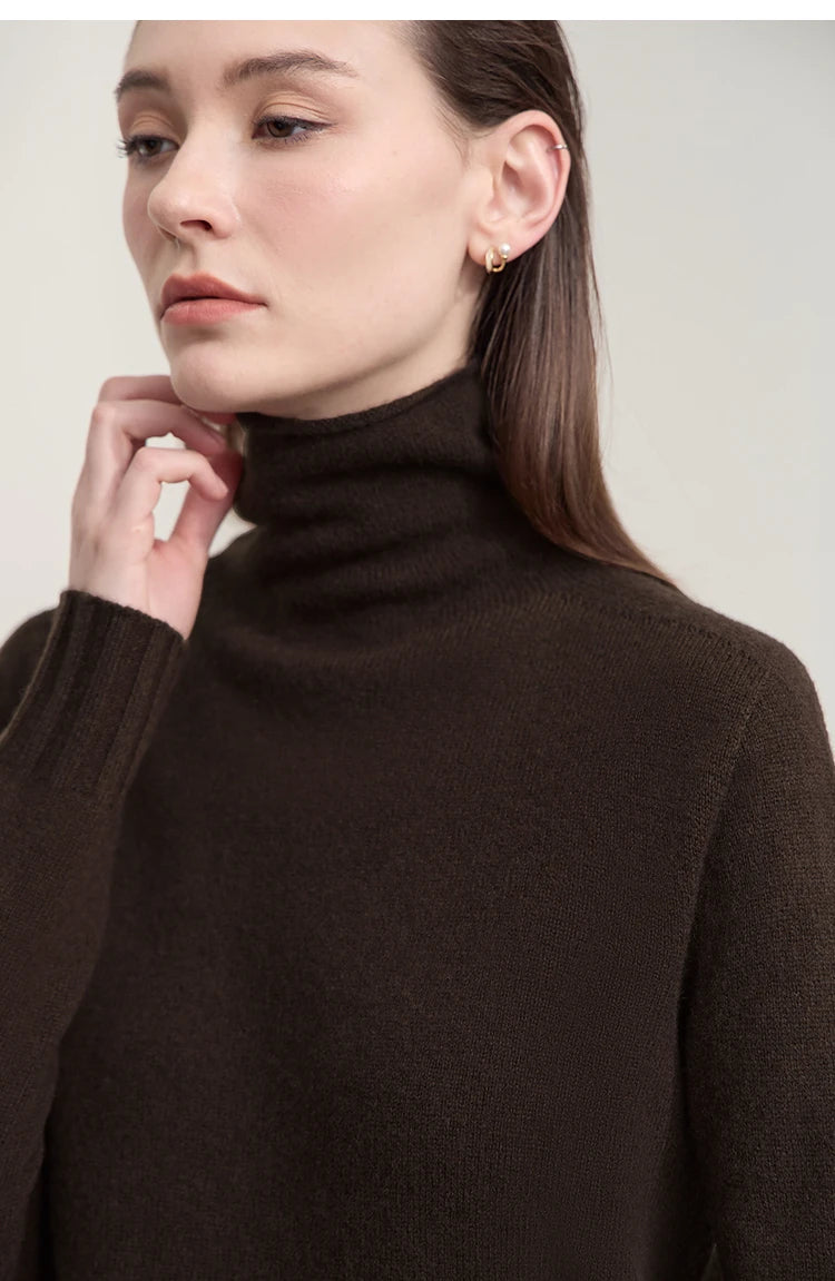 Damen-Rollkragenpullover 100 % Wolle locker Herbst-Winter