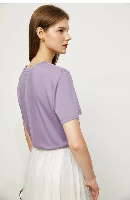 Damen Tops im Minimalismus-Stil mit V-Ausschnitt und kurzen Ärmeln