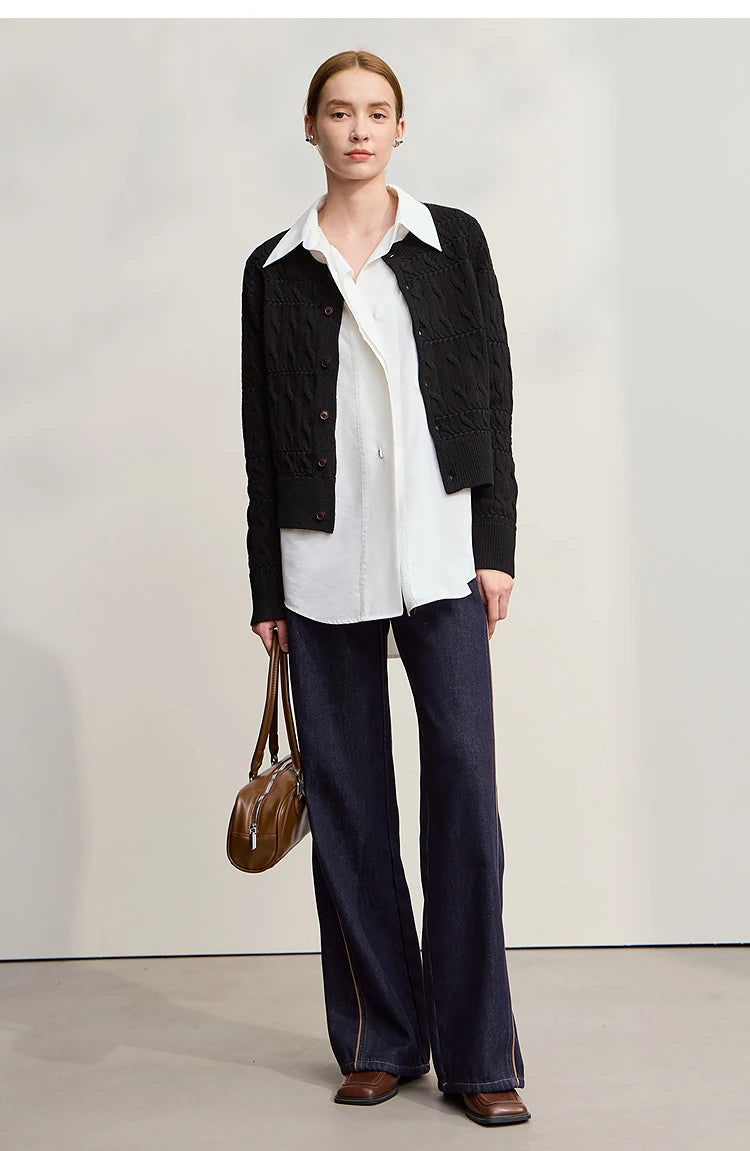 Damen-Strickjacke Rundhals gerade kurz Vintage elegant Winter
