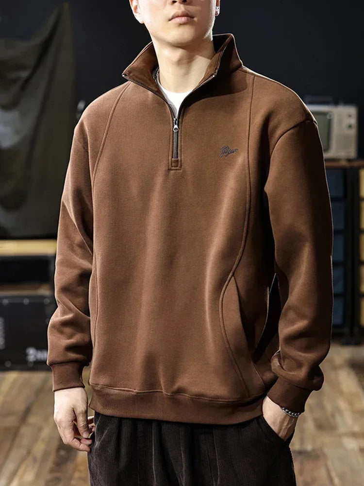 Herren Sweatshirt im Y2K Vintage-Stil mit halb durchgehendem Reißverschluss
