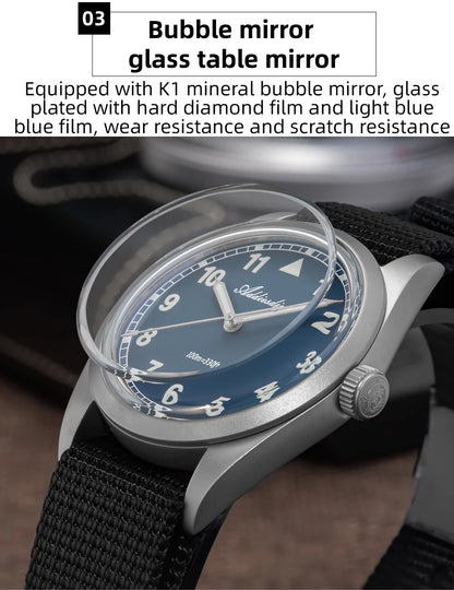 Herren-Quarzuhr mit Bubble-Glas und Nylonarmband