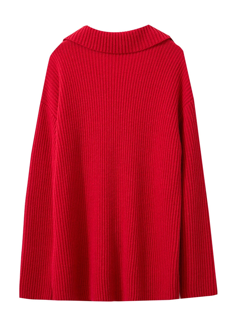 Damen V-Ausschnitt Pullover Acryl French Lazy Style lang Winter