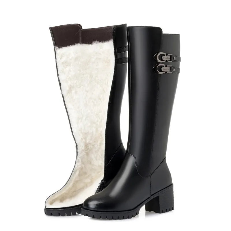AIYUQI Women Genuine Leather Winter Wool 2025 New High Heel High Boots Big Size 41 42 43 Warm Snow Boots Women