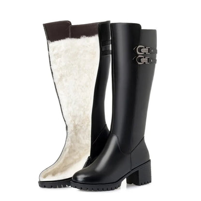 AIYUQI Women Genuine Leather Winter Wool 2025 New High Heel High Boots Big Size 41 42 43 Warm Snow Boots Women