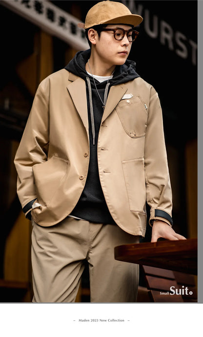 Herren Frühlingsjacke Lässig Einreihiger Blazer Reverskragen Mehrere Taschen Vintage