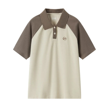 Semir Frauen Polos hirt Sommer neue Farbe Blocking Schulter fallende Ärmel American Retro Top strukturierte Kleidung Trend