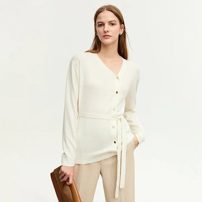 Damen-Strickjacke V-Ausschnitt chinesischer Stil Gürtel Langarm Herbst