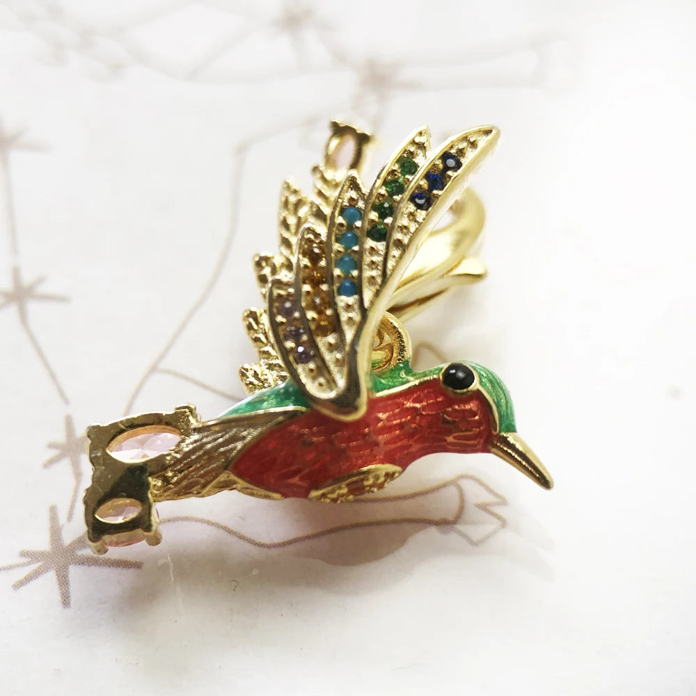 Damen-Charm-Anhänger Kolibri golden Böhmen Glück aus Sterlingsilber
