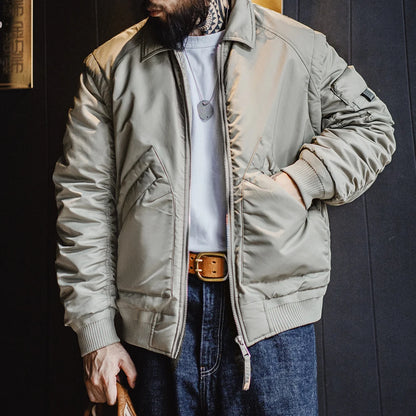 Herren Pilotenjacke Graugrün Warmer Mit Baumwolle Gefütterter Mantel Revers Taschen