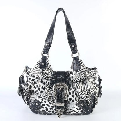 Damen-Handtasche aus PU Leder Leopardenmuster Top-Handle Tragegriff Mit Innenfächern und Reißverschlussfach