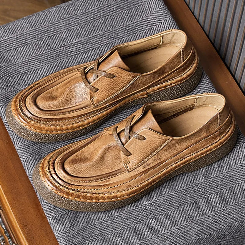 Herren-Lederschnürschuhe, hellbraun, profilierte Sohle mit Ziernähte