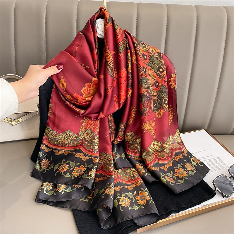 Damen Seidenschal groß 180x90cm Sommer Strand Foulard Bandana weich