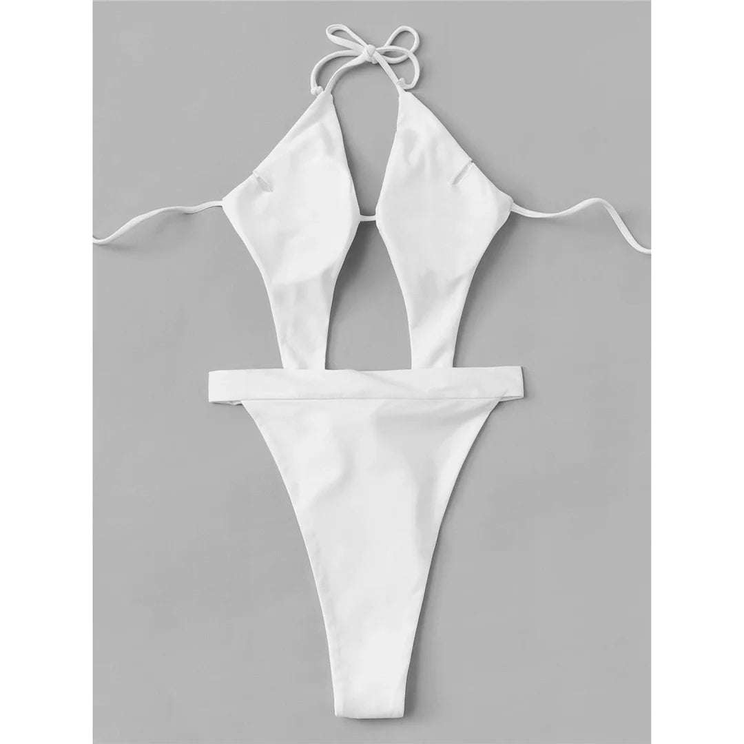 Damen Badeanzug Cut-Out Neckholder Trikini hoher Beinausschnitt Monokini gepolstert