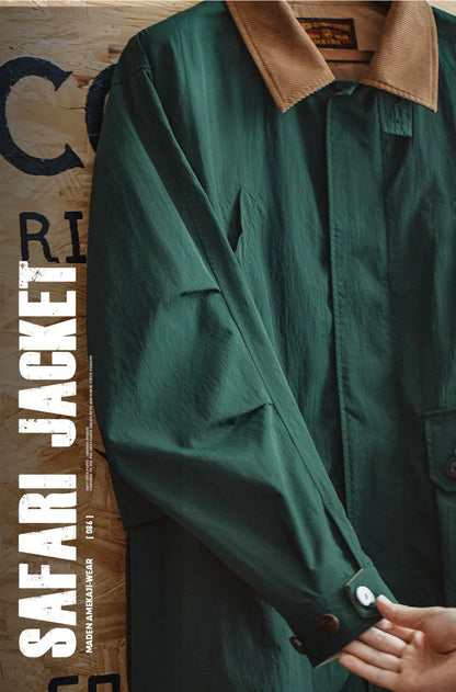 Herren Retro Safari Jacke mit mehreren Taschen im klassischen Stil