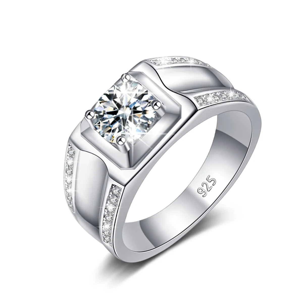 Herren-Moissanit-Ring mit 18K-Gelbgold-Plattierung aus Sterlingsilber Modernes Design