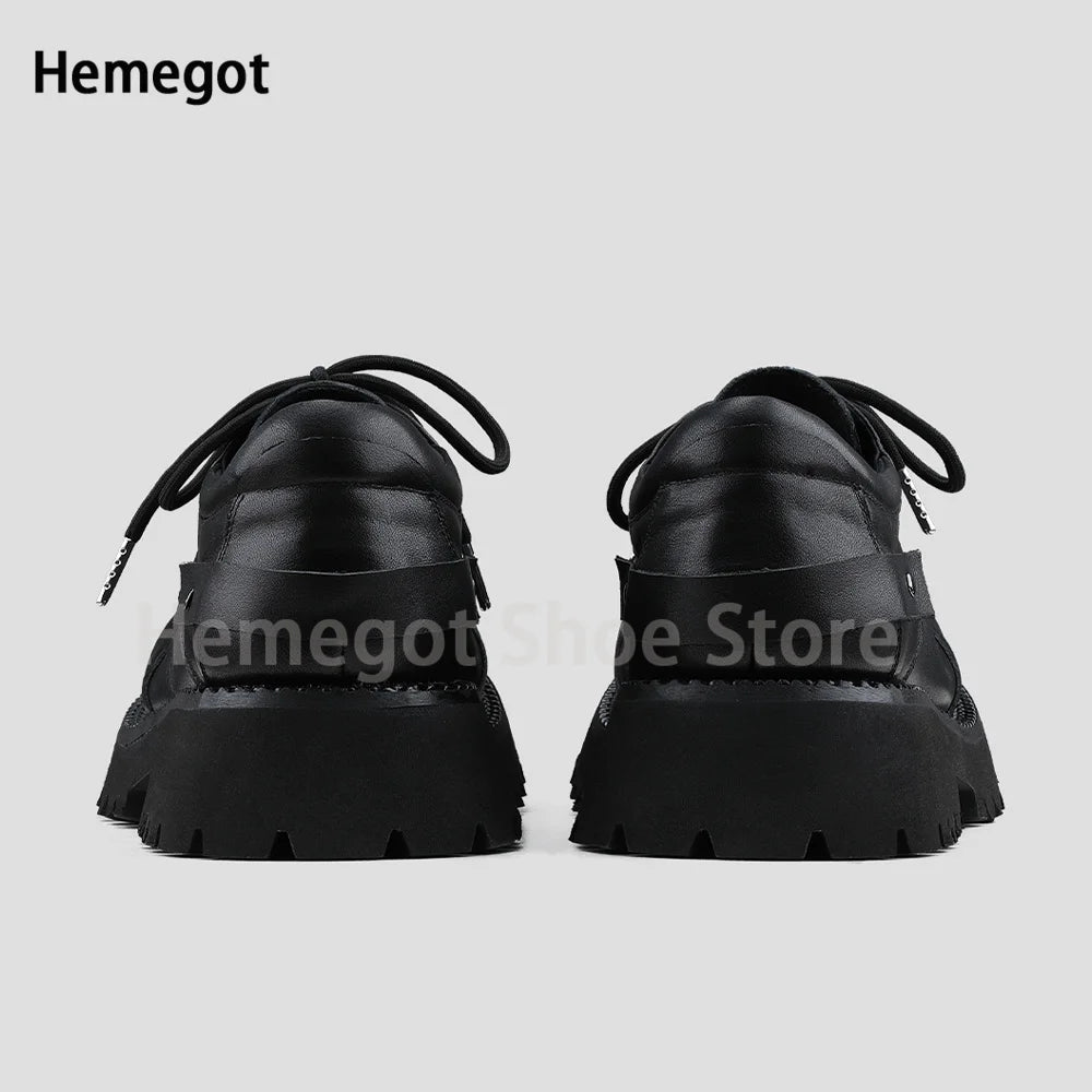 Thick Soles Derby Shoes for Men Black Cowhide Casual Commuter Leather Shoes Size 36-44 Luxury Handmade Top Quality Men Shoes