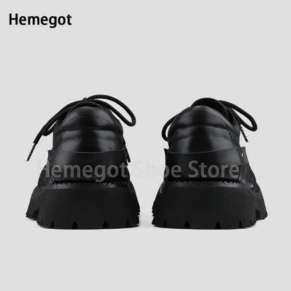 Thick Soles Derby Shoes for Men Black Cowhide Casual Commuter Leather Shoes Size 36-44 Luxury Handmade Top Quality Men Shoes