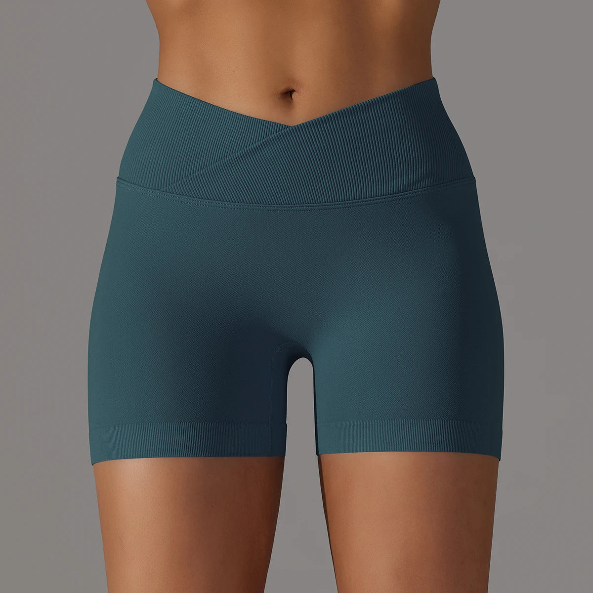 Nahtlose Damen-Yoga-Shorts mit PushUp, hohe Taille, blaugrün