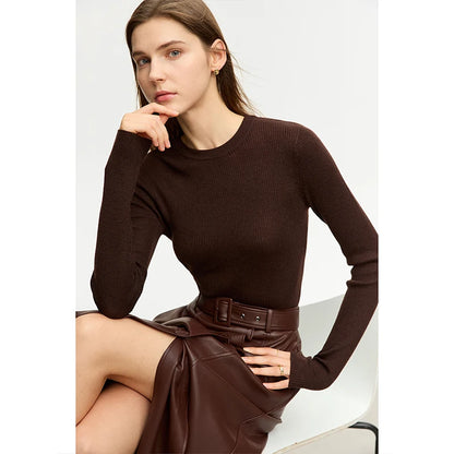 Damen-Rollkragenpullover 100 % Wolle Slim Fit elastisch Winter