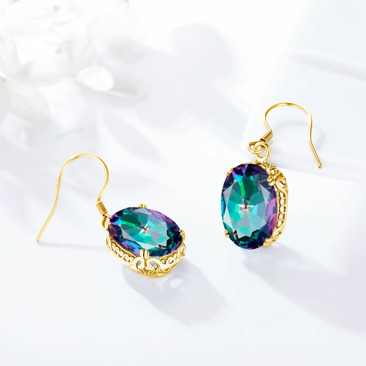 Damen-Ohrringe Tropfen-Form Regenbogen-Topas mit 18K-Goldplattierung aus 925er Silber
