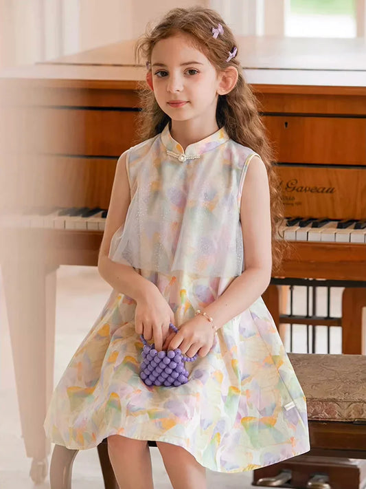Ärmelloses Mädchen-Kleid mit Pailletten für Geburtstag oder Hochzeit in Weiß, Rosa und Dunkelgrün – festliche Kinderbekleidung