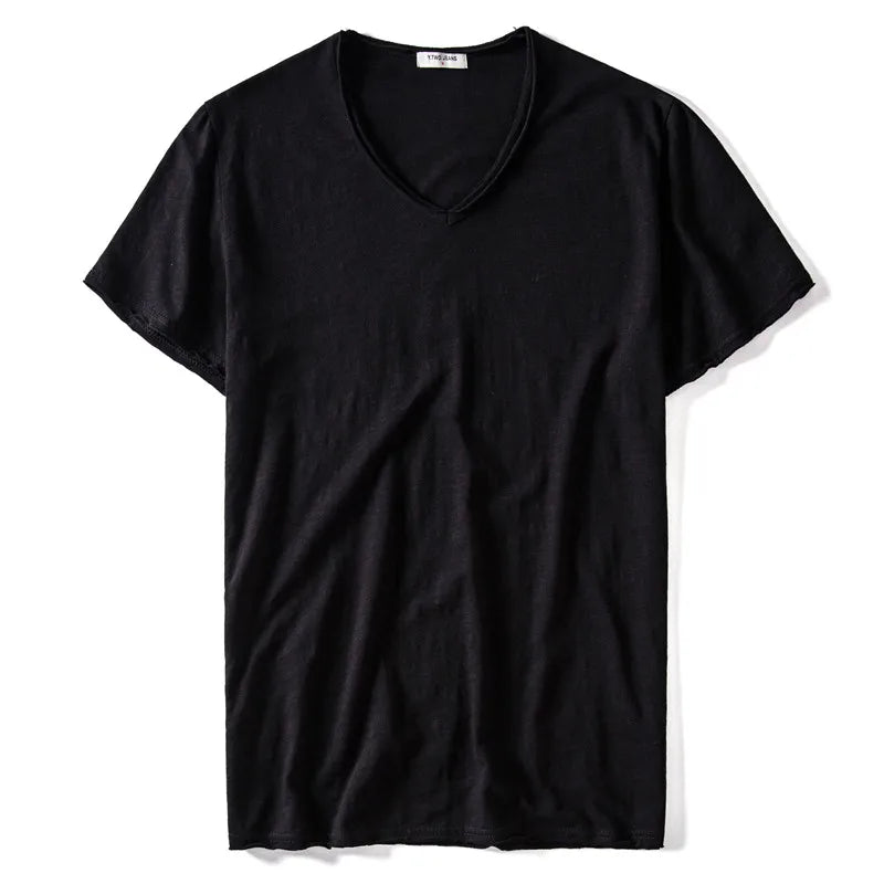 Herren-T-Shirt mit V-Ausschnitt, kurzarm, schwarz, aus leichter Baumwolle