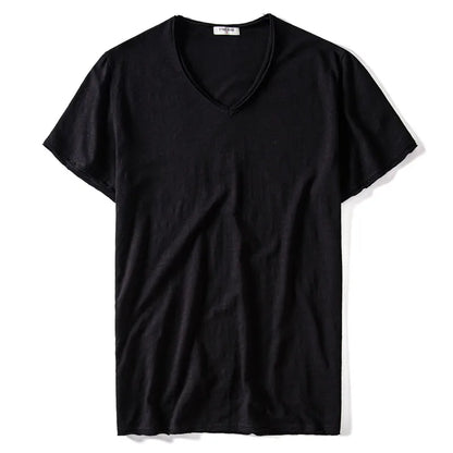 Herren-T-Shirt mit V-Ausschnitt, kurzarm, schwarz, aus leichter Baumwolle