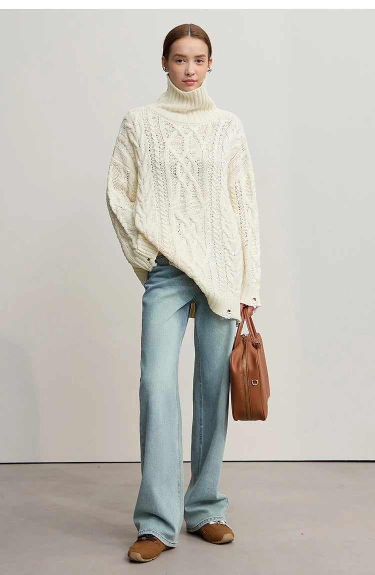 Damen-Rollkragenpullover Acryl locker warm Retro Winter