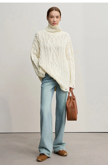 Damen-Rollkragenpullover Acryl locker warm Retro Winter