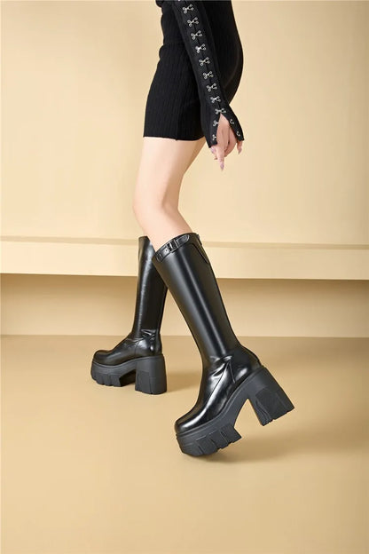 AIYUQI Women's Rider Boots 2025 New Platform High Heel Women Roman Boots Skinny Heel High 11cm Women's Long Boots