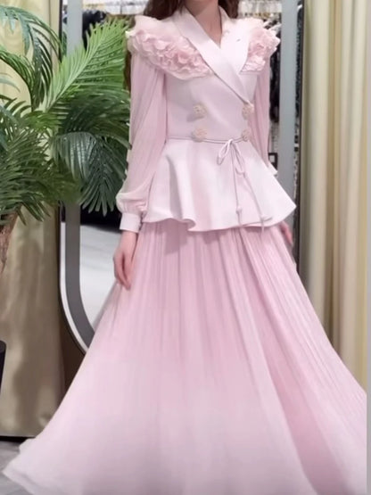 Langärmliges Damen-Patchwork-Kleid mit Rundhalsausschnitt und Polka-Dot-Design – modisch geschnürt