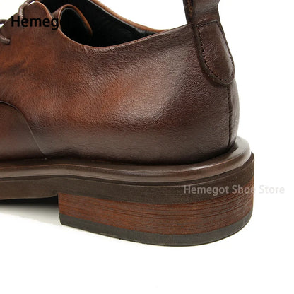 Herren Leder-Schnürschuh braun, runde Kappe, robuste Profilsohle und Fersenlasche