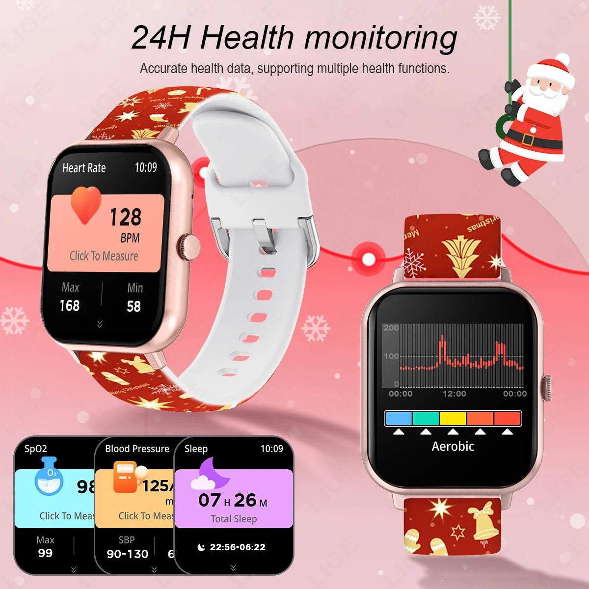 LIGE Multifunktions-Smartwatch für Männer und Frauen, Bluetooth, Anruf, Nachricht, Erinnerung, Sport, Schritt, Kalorien, Smartwatch, Weihnachtsarmband
