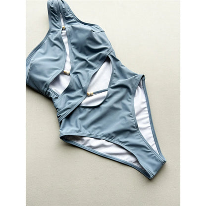 Damen Badeanzug One-Shoulder asymmetrisch hoher Beinausschnitt Monokini Einteiler