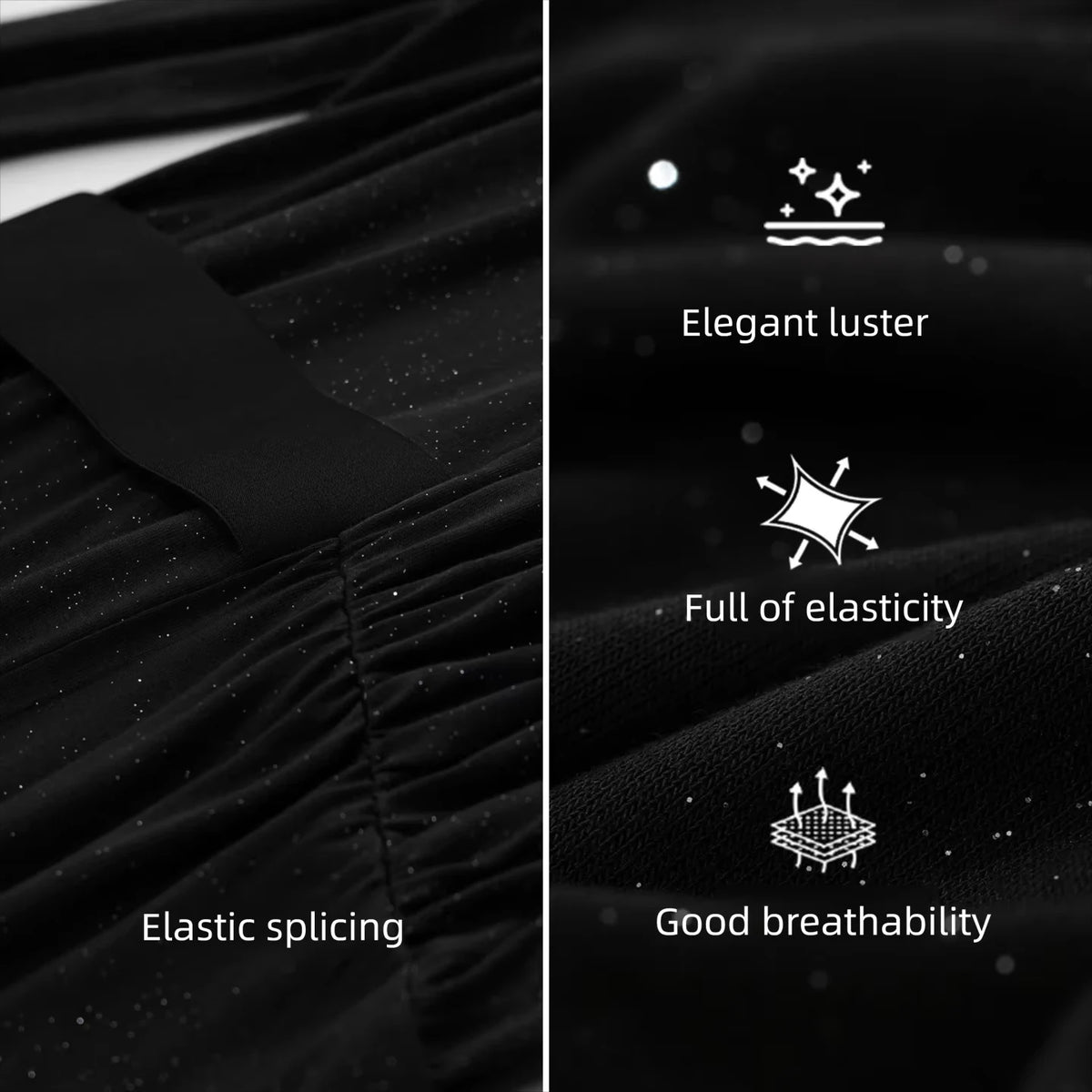 Schwarzer Strickstoff mit feinem Glitzereffekt und elastischer, strukturierter Oberfläche