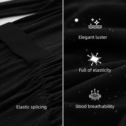 Schwarzer Strickstoff mit feinem Glitzereffekt und elastischer, strukturierter Oberfläche