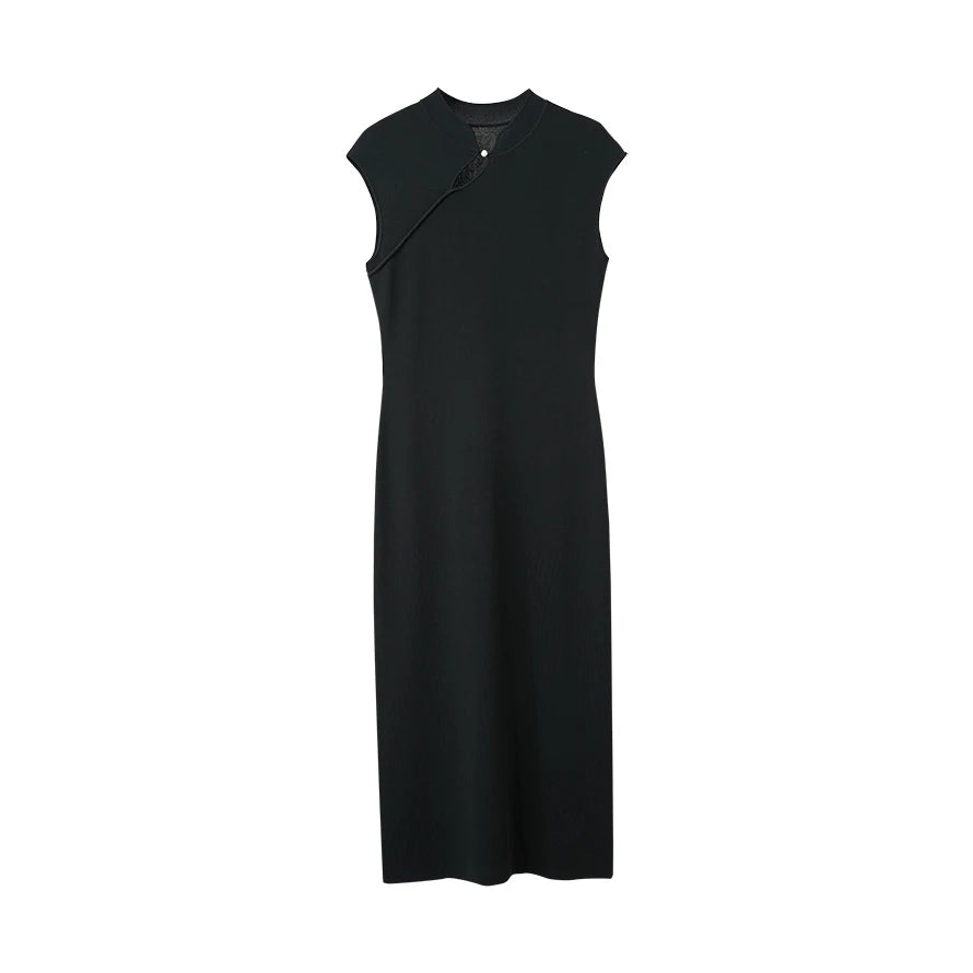 Elegantes Damen Strickkleid Mit Bequemem Stretch Und Chinesischem Stil