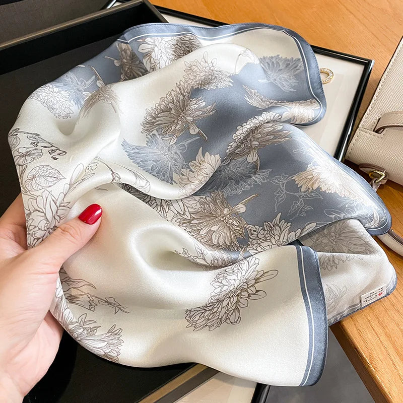 Damen Seidenschal 53cm Blumen quadratisch Satin Wrap Haarband Kopftuch Bandana