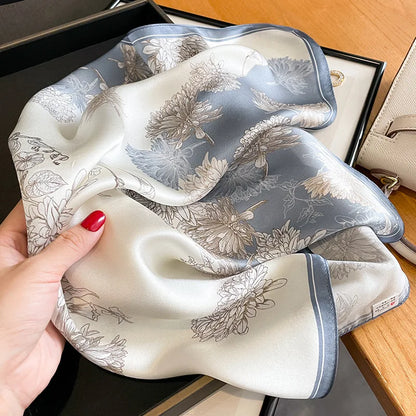 Damen Seidenschal 53cm Blumen quadratisch Satin Wrap Haarband Kopftuch Bandana