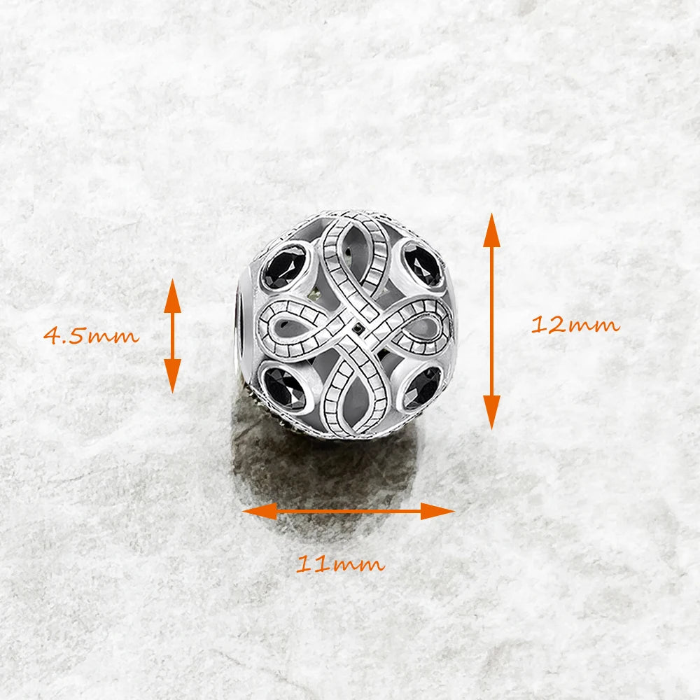 Schmuckperle mit Liebesknoten-Motiv und Maßen: 12 mm, 11 mm, 4,5 mm