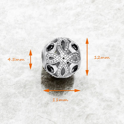 Schmuckperle mit Liebesknoten-Motiv und Maßen: 12 mm, 11 mm, 4,5 mm
