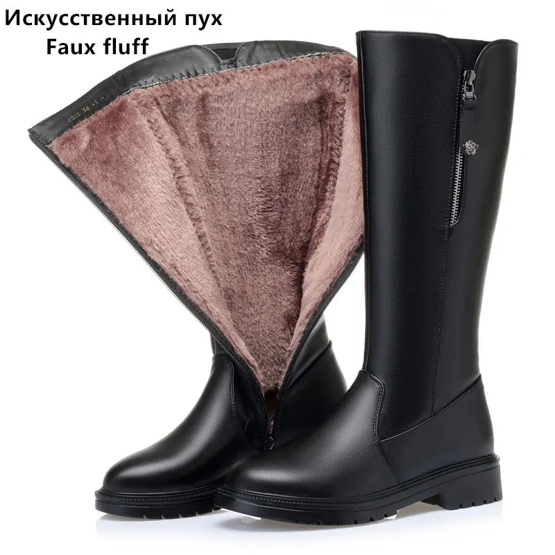 AIYUQI Women Long Boots Genuine Leather 2025 New Fashion Winter Warm Women's High Boots Large Size Non-Slip Women's Snow Boots