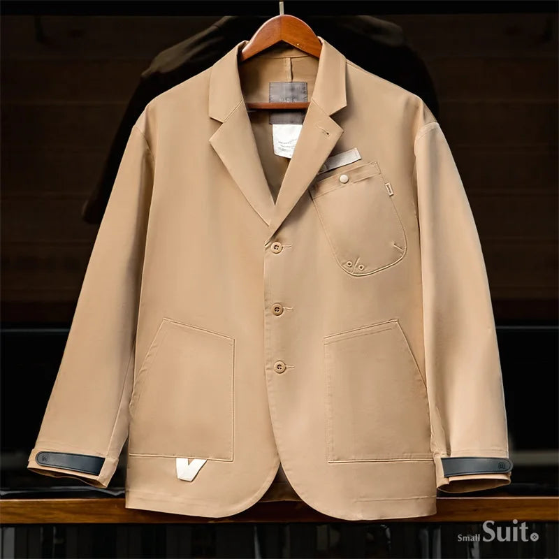 Herren Frühlingsjacke Lässig Einreihiger Blazer Reverskragen Mehrere Taschen Vintage