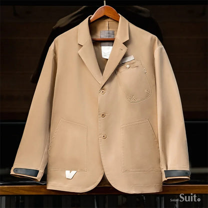 Herren Frühlingsjacke Lässig Einreihiger Blazer Reverskragen Mehrere Taschen Vintage