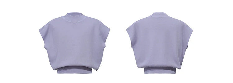 Kurzer Strickpullover mit Stehkragen, kurze Ärmel, einfarbig, helllila