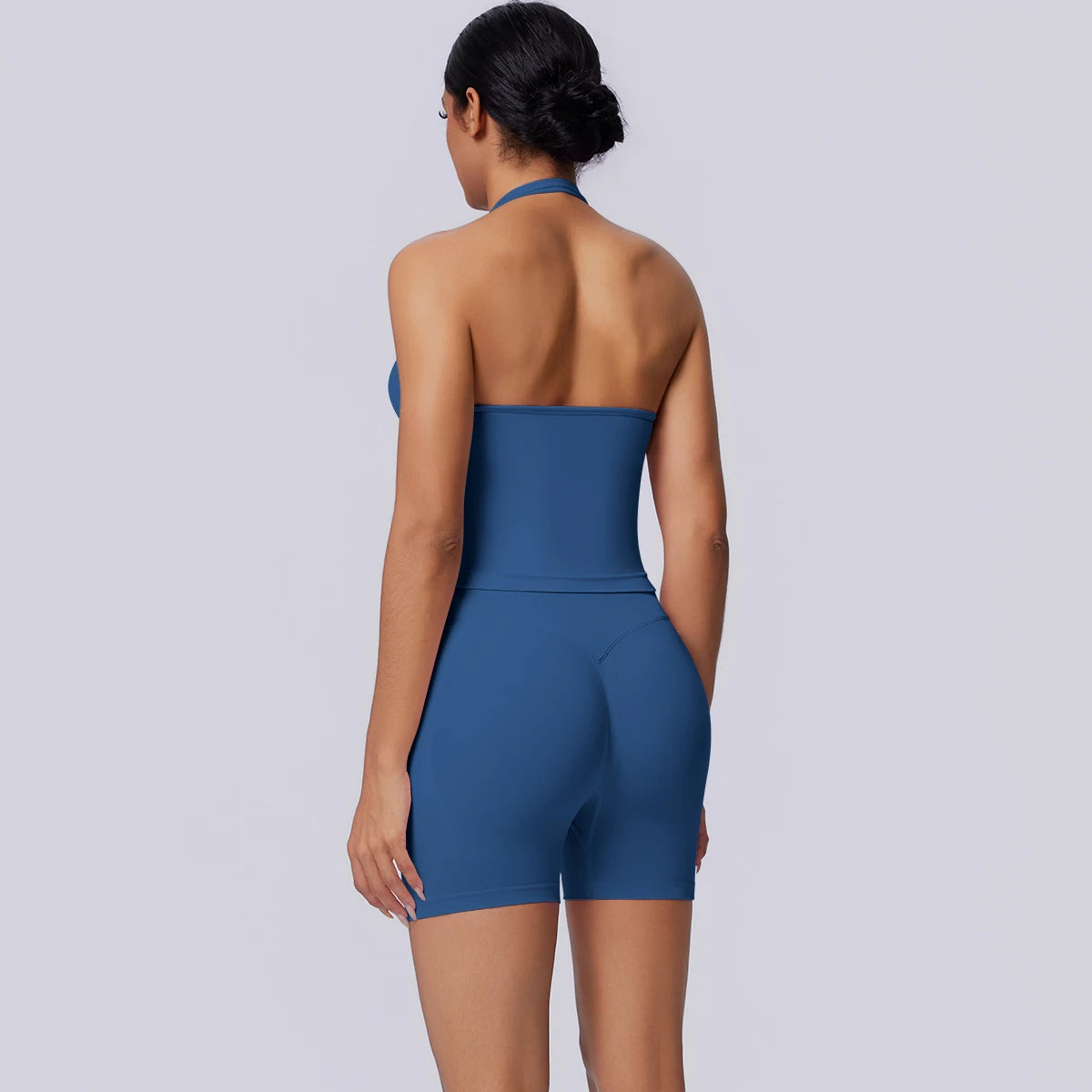 Damen Yoga-Set (3-teilig) mit Bandeau-Top und Shorts, blau