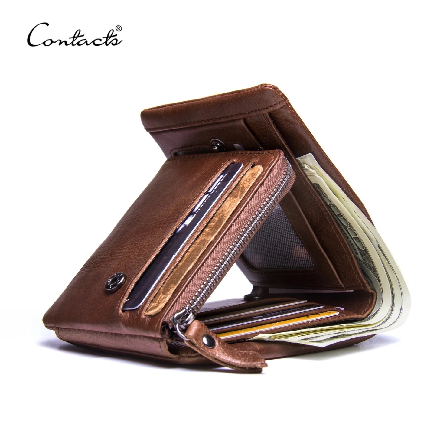 Herren Echtleder Geldbörse Vintage Trifold Haspe Reißverschluss Kartenhalter Geldclip