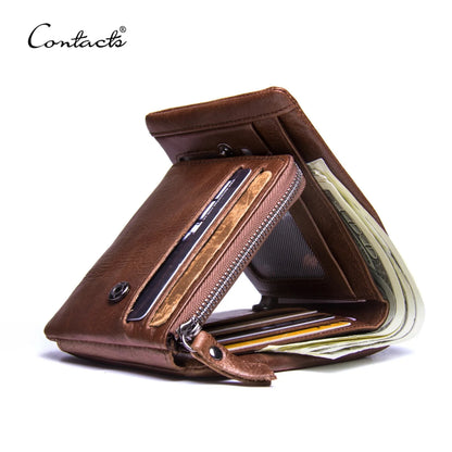 Herren Echtleder Geldbörse Vintage Trifold Haspe Reißverschluss Kartenhalter Geldclip