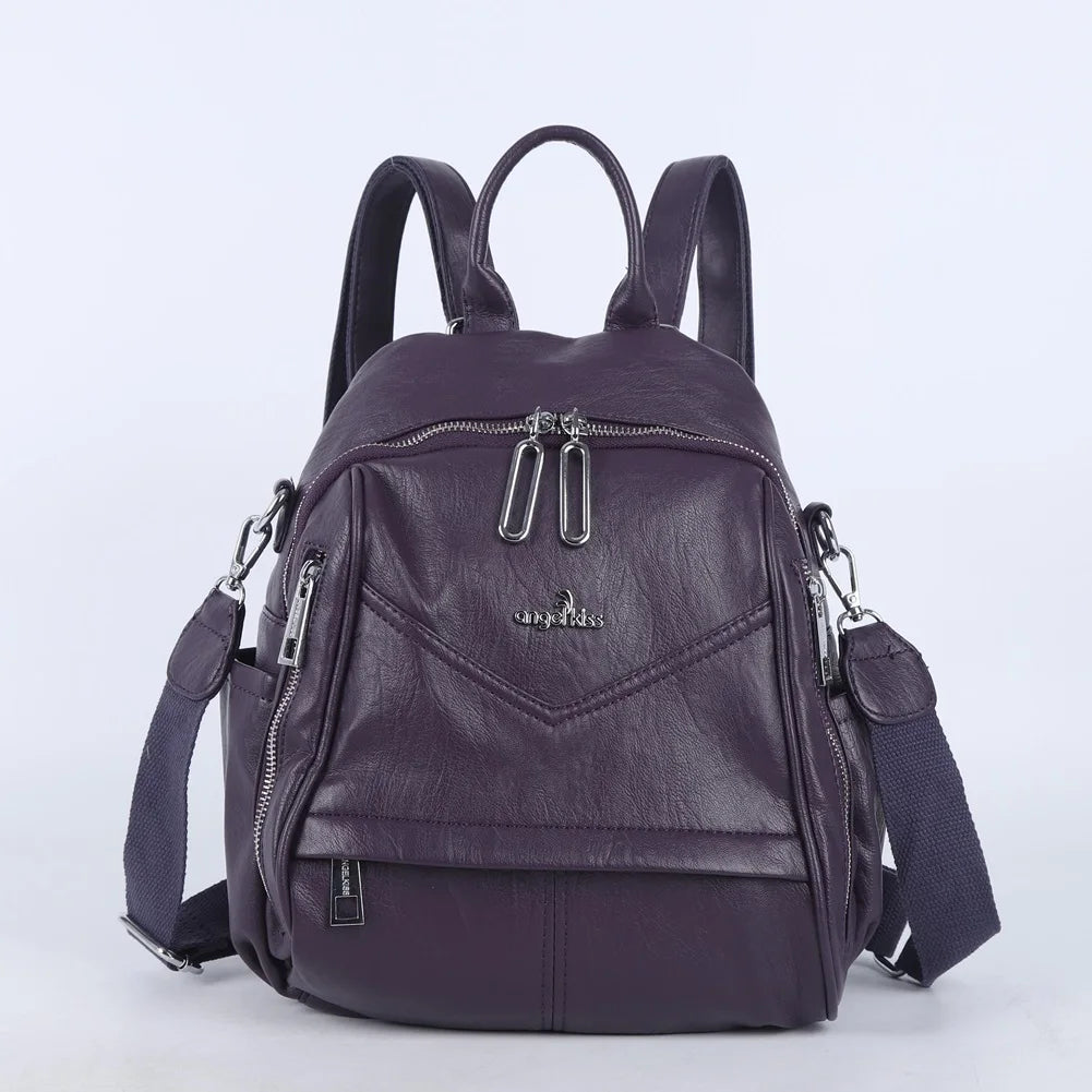 Damen-Schulrucksack Mit Mehrfachfächern Und Einfarbigem Design Für Schule Und Freizeit